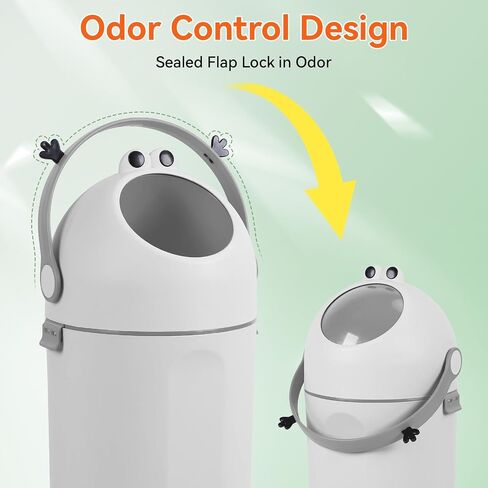 15L Diaper Pail with Odor-Sealing Lid, Tall Nursery Garbage Can for Baby Waste, Cute Round Trash Bin with Child-Proof Handle, Odor-Blocking Container for Bathroom Grey in Kuwait