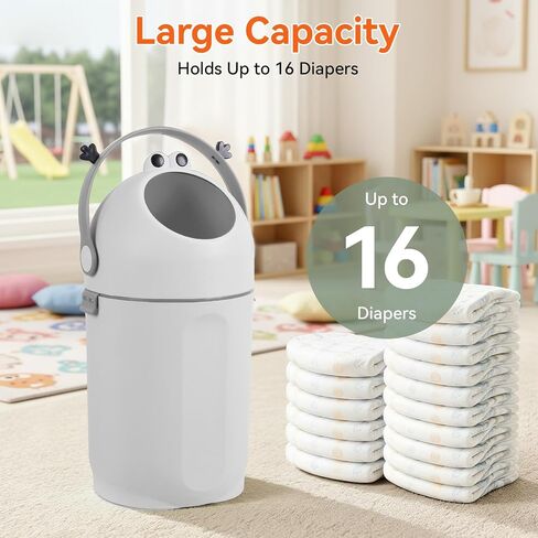 15L Diaper Pail with Odor-Sealing Lid, Tall Nursery Garbage Can for Baby Waste, Cute Round Trash Bin with Child-Proof Handle, Odor-Blocking Container for Bathroom Grey in Kuwait