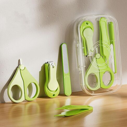 Baby Nail Trimmer, 4-in-1 Baby Nail Clippers Kit,Nail File & Tweezers, Baby Manicure Kit for Newborn, Infant & Toddler, Mothers Day Gifts (Green) in Kuwait