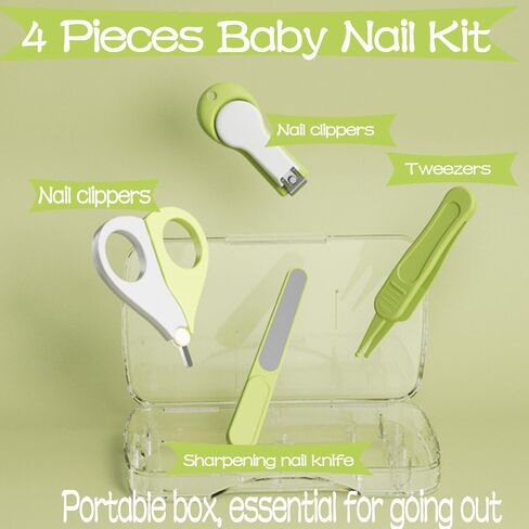 Baby Nail Trimmer, 4-in-1 Baby Nail Clippers Kit,Nail File & Tweezers, Baby Manicure Kit for Newborn, Infant & Toddler, Mothers Day Gifts (Green) in Kuwait