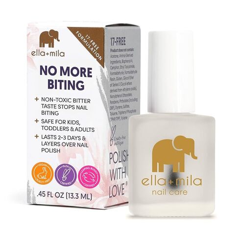 ella+mila No Bite Nail Polish - Kids Nail Biting & Thumb Sucking Prevention | Bitter-taste habit-breaker; deters nail biting & thumb sucking; clear brush-on; vegan; safe for kids & adults; 0.45 fl oz in Kuwait