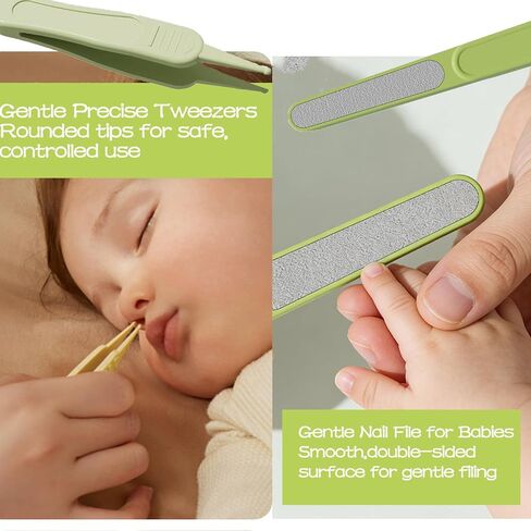 Baby Nail Trimmer, 4-in-1 Baby Nail Clippers Kit,Nail File & Tweezers, Baby Manicure Kit for Newborn, Infant & Toddler, Mothers Day Gifts (Green) in Kuwait