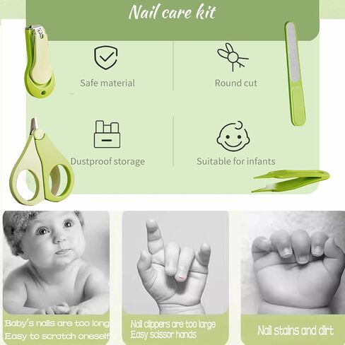 Baby Nail Trimmer, 4-in-1 Baby Nail Clippers Kit,Nail File & Tweezers, Baby Manicure Kit for Newborn, Infant & Toddler, Mothers Day Gifts (Green) in Kuwait
