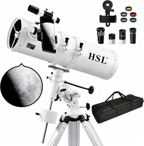 HSL Telescope 150EQ Astronomical Professional Telescope for Adults High Powered,750mm focal length Reflector Astronomy Telescopes for Beginners,Comes with Phone Adapter,5 color Filter and Carrying Bag in Kuwait
