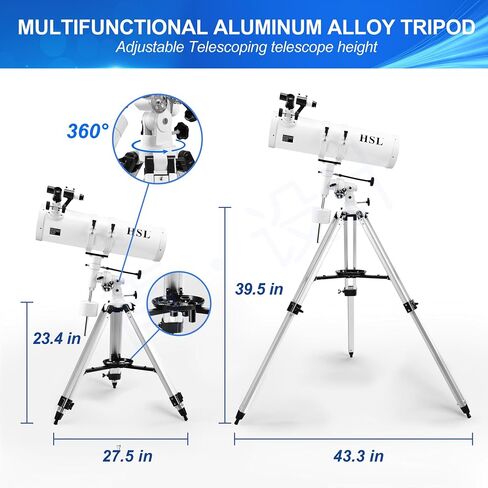 HSL Telescope 150EQ Astronomical Professional Telescope for Adults High Powered,750mm focal length Reflector Astronomy Telescopes for Beginners,Comes with Phone Adapter,5 color Filter and Carrying Bag in Kuwait