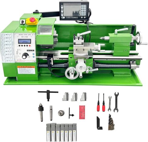 SM-210E Precision Benchtop Metal Lathe 8.27 x 15.75 in | 1100W 110V, Variable Speed 50-2500rpm, Metric/Imperial Threading, Auto Feed & Electronic Gear Change for DIY Hobby Workshop in Kuwait
