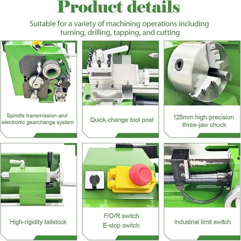SM-210E Precision Benchtop Metal Lathe 8.27 x 15.75 in | 1100W 110V, Variable Speed 50-2500rpm, Metric/Imperial Threading, Auto Feed & Electronic Gear Change for DIY Hobby Workshop in Kuwait