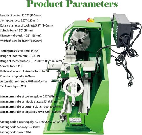 SM-210E Precision Benchtop Metal Lathe 8.27 x 15.75 in | 1100W 110V, Variable Speed 50-2500rpm, Metric/Imperial Threading, Auto Feed & Electronic Gear Change for DIY Hobby Workshop in Kuwait