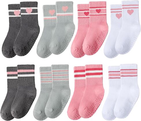 Toddler Grippy Socks Unisex Baby Cotton Crew Socks for Girls Boys | Non Slip Toddler Crew Cuff,Retro Stripes,Soft Breathable Cotton,Seamless Comfort,Grip Dot,Casual Floor Use,Boys Girls Age 1-5 in Kuwait