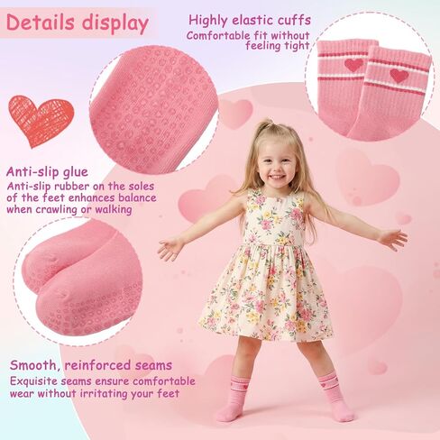 Toddler Grippy Socks Unisex Baby Cotton Crew Socks for Girls Boys | Non Slip Toddler Crew Cuff,Retro Stripes,Soft Breathable Cotton,Seamless Comfort,Grip Dot,Casual Floor Use,Boys Girls Age 1-5 in Kuwait