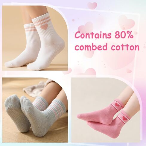 Toddler Grippy Socks Unisex Baby Cotton Crew Socks for Girls Boys | Non Slip Toddler Crew Cuff,Retro Stripes,Soft Breathable Cotton,Seamless Comfort,Grip Dot,Casual Floor Use,Boys Girls Age 1-5 in Kuwait