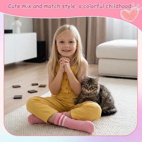 Toddler Grippy Socks Unisex Baby Cotton Crew Socks for Girls Boys | Non Slip Toddler Crew Cuff,Retro Stripes,Soft Breathable Cotton,Seamless Comfort,Grip Dot,Casual Floor Use,Boys Girls Age 1-5 in Kuwait