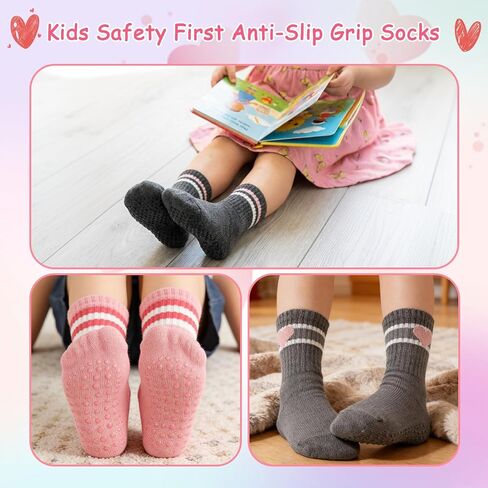 Toddler Grippy Socks Unisex Baby Cotton Crew Socks for Girls Boys | Non Slip Toddler Crew Cuff,Retro Stripes,Soft Breathable Cotton,Seamless Comfort,Grip Dot,Casual Floor Use,Boys Girls Age 1-5 in Kuwait
