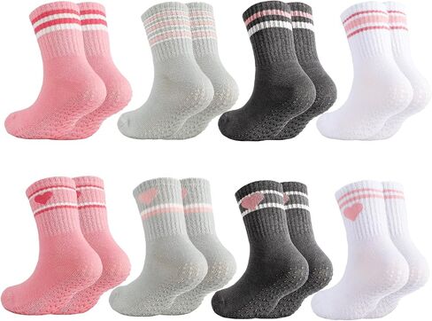 Toddler Grippy Socks Unisex Baby Cotton Crew Socks for Girls Boys | Non Slip Toddler Crew Cuff,Retro Stripes,Soft Breathable Cotton,Seamless Comfort,Grip Dot,Casual Floor Use,Boys Girls Age 1-5 in Kuwait
