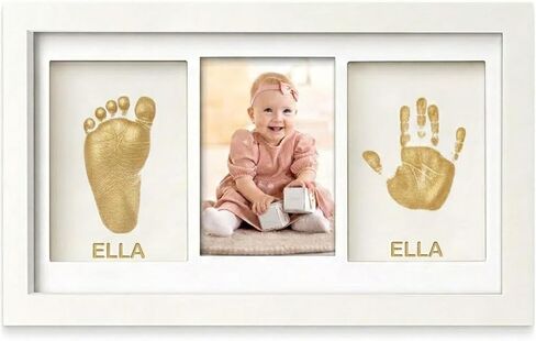 Baby Hand and Footprint Kit - Newborn Keepsake Frame with Soft Air-Dry Clay - Personalized Infant Growth Record & Nursery Decor - Baby Shower Registry Gift for New Parents (White) in Kuwait