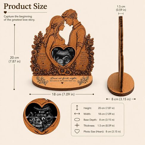 Christian Sonogram Picture Frame, Wooden Pregnancy Keepsake Gift | Double-layer wooden sonogram frame with heart photo display and tabletop base, a meaningful gift for expecting parents. in Kuwait