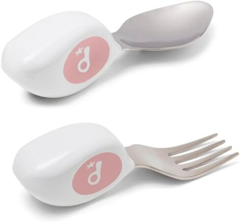 doddl Toddler Utensils, Ergonomic Fork and Spoon Set for Self Feeding, Stainless Steel Silverware for 1-3 Year Olds, BPA Free, Dishwasher Safe (Aqua) in Kuwait
