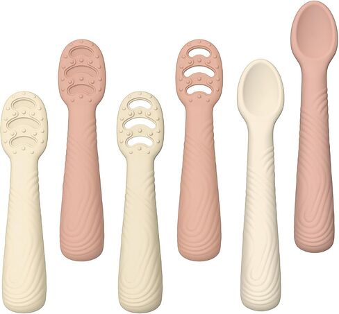 KDTMOTY Baby Spoons Self-Feeding 6+ Months, 6pk Silicone Training Spoon Set | Easy Grip 3-Stage First Utensils for Baby Led Weaning, Little Food Spoons for Infant Eaters, Dishwasher Safe in Kuwait