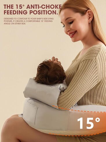 Nursing Pillow for Breastfeeding and Bottle Feeding - Wider Feeding Pillow for Mom - Firm Ergonomic Shape - Adjustable Waist Strap - Removable Washable Cover - Adult-Assisted Feeding Only in Kuwait