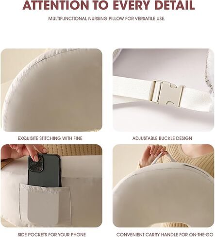 Nursing Pillow for Breastfeeding and Bottle Feeding - Wider Feeding Pillow for Mom - Firm Ergonomic Shape - Adjustable Waist Strap - Removable Washable Cover - Adult-Assisted Feeding Only in Kuwait