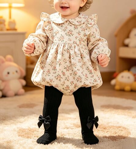 3 Pack Baby Girls Pink Bow Decor Footed Tights, Non-Slip Soft Stretchy Warm Tights for Infant Toddler Ages 6-12 Months in Kuwait