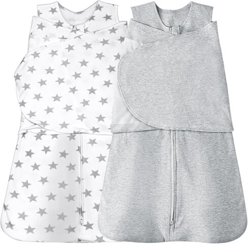 Baby Sleep sack Swaddle 2 Pack,Swaddles 3-6 Months,3-Way Adjustable Wearable Transition Blanket 100% Organic Cotton,12-18 lbs,1.0 TOG(Blue&Grey) in Kuwait