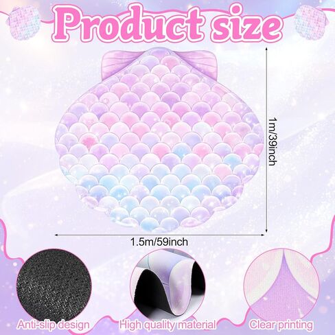 Blueweenly Mermaid Birthday Party Decoration 39x59 Inch Large Mermaid Tail Rug Under The Sea Seashell Soft Non Slip Absorbent Floor Mat Purple Pink Ocean Area Rug for Wedding Party Playroom Nursery in Kuwait