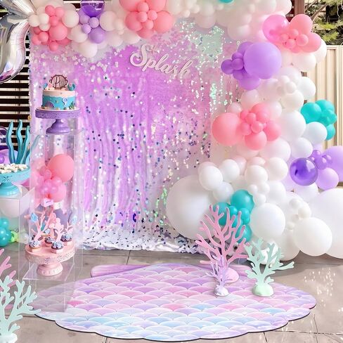Blueweenly Mermaid Birthday Party Decoration 39x59 Inch Large Mermaid Tail Rug Under The Sea Seashell Soft Non Slip Absorbent Floor Mat Purple Pink Ocean Area Rug for Wedding Party Playroom Nursery in Kuwait