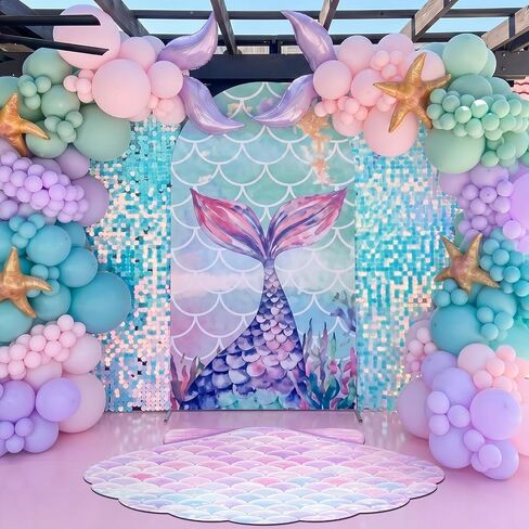 Blueweenly Mermaid Birthday Party Decoration 39x59 Inch Large Mermaid Tail Rug Under The Sea Seashell Soft Non Slip Absorbent Floor Mat Purple Pink Ocean Area Rug for Wedding Party Playroom Nursery in Kuwait