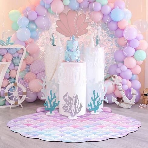 Blueweenly Mermaid Birthday Party Decoration 39x59 Inch Large Mermaid Tail Rug Under The Sea Seashell Soft Non Slip Absorbent Floor Mat Purple Pink Ocean Area Rug for Wedding Party Playroom Nursery in Kuwait