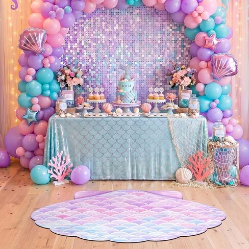 Blueweenly Mermaid Birthday Party Decoration 39x59 Inch Large Mermaid Tail Rug Under The Sea Seashell Soft Non Slip Absorbent Floor Mat Purple Pink Ocean Area Rug for Wedding Party Playroom Nursery in Kuwait