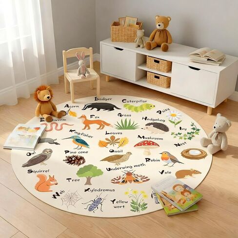 Capoda Alphabet Round Rug for Playroom Learning Alphabet Mat Woodland Animal Carpet Education Crawling Rug for Nursery Toddler Kids Bedroom Reading Corner Decor Supplies, 40 Inch in Kuwait