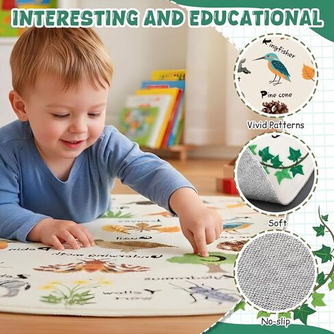Capoda Alphabet Round Rug for Playroom Learning Alphabet Mat Woodland Animal Carpet Education Crawling Rug for Nursery Toddler Kids Bedroom Reading Corner Decor Supplies, 40 Inch in Kuwait