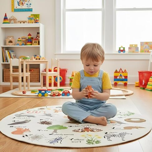 Capoda Alphabet Round Rug for Playroom Learning Alphabet Mat Woodland Animal Carpet Education Crawling Rug for Nursery Toddler Kids Bedroom Reading Corner Decor Supplies, 40 Inch in Kuwait