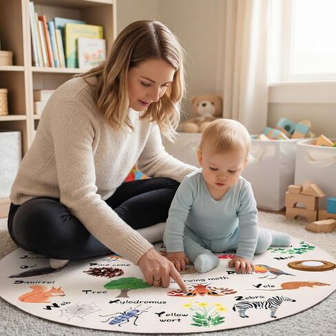 Capoda Alphabet Round Rug for Playroom Learning Alphabet Mat Woodland Animal Carpet Education Crawling Rug for Nursery Toddler Kids Bedroom Reading Corner Decor Supplies, 40 Inch in Kuwait