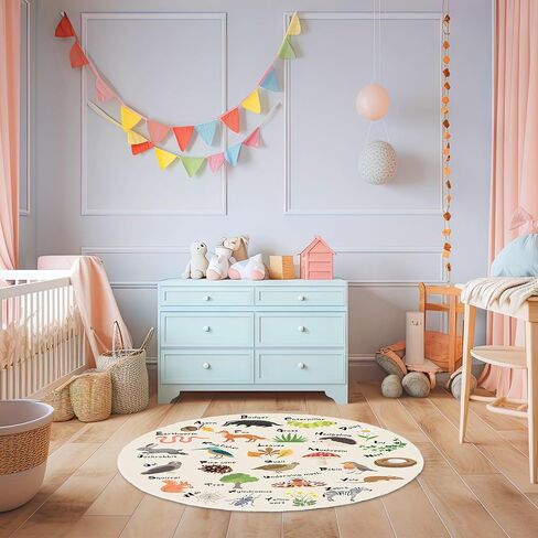 Capoda Alphabet Round Rug for Playroom Learning Alphabet Mat Woodland Animal Carpet Education Crawling Rug for Nursery Toddler Kids Bedroom Reading Corner Decor Supplies, 40 Inch in Kuwait