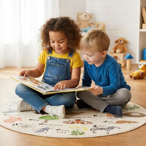 Capoda Alphabet Round Rug for Playroom Learning Alphabet Mat Woodland Animal Carpet Education Crawling Rug for Nursery Toddler Kids Bedroom Reading Corner Decor Supplies, 40 Inch in Kuwait