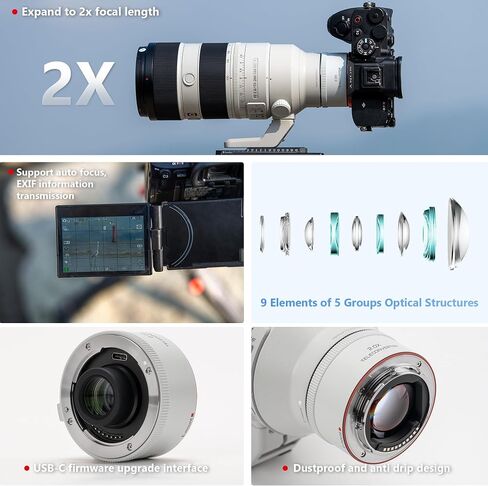 VILTROX TC-2.0X Auto Focus Teleconverter Lens Conversion Autofocus Lens Compatible with Sony SEL70-200GM2 70-200G2 100-400GM 200-600G 400F28GM 300F28GM, for Viltrox 135mm F1.8 LAB FE in Kuwait