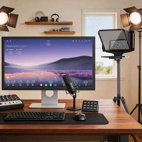 7.7" Mini Phone Teleprompter for Webcam with Remote Control | 70/30 Beam Splitter Delivers Clear Reflection With Handheld And Desktop Modes For Flexible Shooting in Kuwait