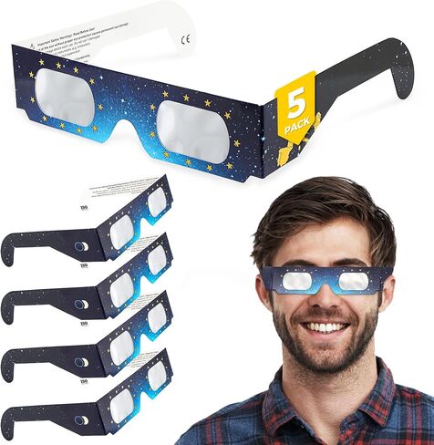 Astromania Solar Eclipse Glasses 5 Pack, Trusted for Direct Solar Eclipse Viewing - ISO 12312-2 & CE Certified, Telescope Accessories Provide Ideal Protection for Eyes During Sun Eclipse Observation in Kuwait