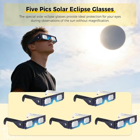 Astromania Solar Eclipse Glasses 5 Pack, Trusted for Direct Solar Eclipse Viewing - ISO 12312-2 & CE Certified, Telescope Accessories Provide Ideal Protection for Eyes During Sun Eclipse Observation in Kuwait