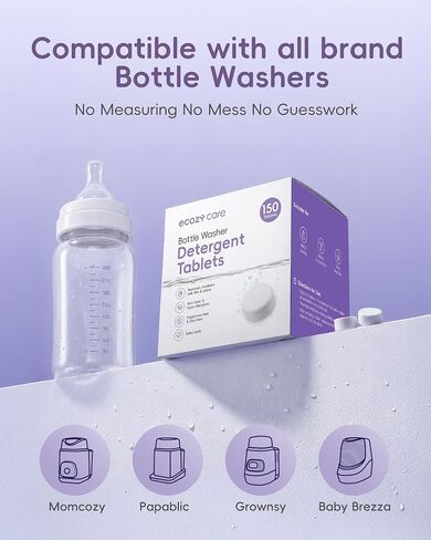 ecozy care 150 Count Bottle Washer Detergent Tablets, Baby Bottle Washer | Compatible with Momcozy, Baby Brezza, Grownsy & All Bottle Washers, Enzyme Formula, Removes Milk Residue, Grease & Odor in Kuwait