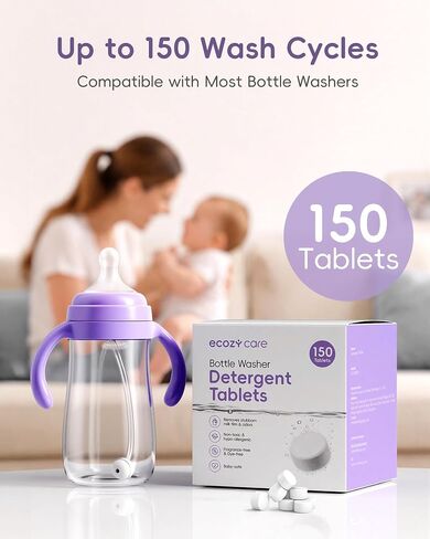 ecozy care 150 Count Bottle Washer Detergent Tablets, Baby Bottle Washer | Compatible with Momcozy, Baby Brezza, Grownsy & All Bottle Washers, Enzyme Formula, Removes Milk Residue, Grease & Odor in Kuwait