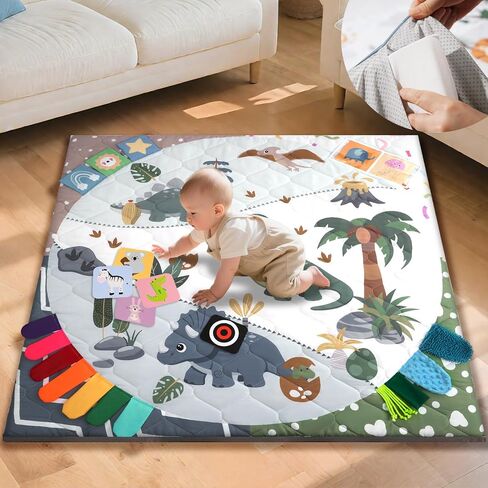 TINYHARBO Premium Foam Baby Play Mat 50x50, 4 Developmental Zones Play Mat with Removable & Machine Washable Cover, Extra Thick Padding Playpen Mat, Easy to Clean for Infants, Toddlers & Babies in Saudi Arabia