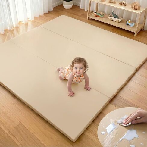 Mallify Foldable Baby Play Mat, 50''x50'' Waterproof 1.3" Thick Foam Vegan Leather Playpen Mat for Infants and Toddlers, Portable Baby Mat for Floor, Grey in Kuwait