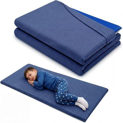 Gilprop Blue Muslin Nap Mat Cover for Kids Girls Boys in Flap Design Breathable Bedding Nap Mat Cover for Standard 45 x 19 Inch Mattress for Toddler Daycare Preschool Kindergarden in Kuwait