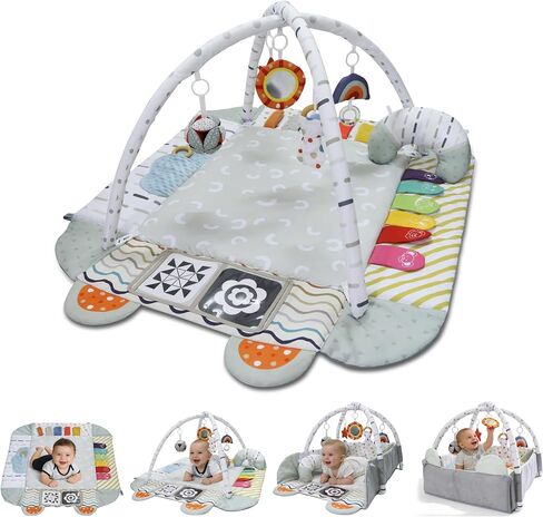 Aila+Aiden Baby Gym Play Mat, 8-in-1 Tummy Time Mat & Activity Gym, Washable Ball Pit, Infant Play Mat with Detachable Toys for Sensory Exploration and Motor Skill Development in Saudi Arabia