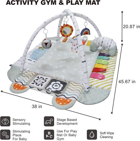 Aila+Aiden Baby Gym Play Mat, 8-in-1 Tummy Time Mat & Activity Gym, Washable Ball Pit, Infant Play Mat with Detachable Toys for Sensory Exploration and Motor Skill Development in Saudi Arabia