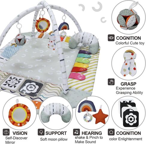 Aila+Aiden Baby Gym Play Mat, 8-in-1 Tummy Time Mat & Activity Gym, Washable Ball Pit, Infant Play Mat with Detachable Toys for Sensory Exploration and Motor Skill Development in Saudi Arabia