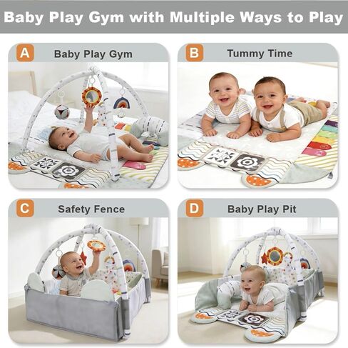Aila+Aiden Baby Gym Play Mat, 8-in-1 Tummy Time Mat & Activity Gym, Washable Ball Pit, Infant Play Mat with Detachable Toys for Sensory Exploration and Motor Skill Development in Saudi Arabia